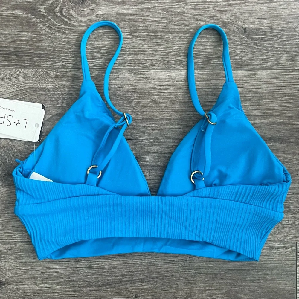 L*SPACE Winnie Bikini Top Small Electric Blue Ribbed Tropical Swimwear Beach NWT